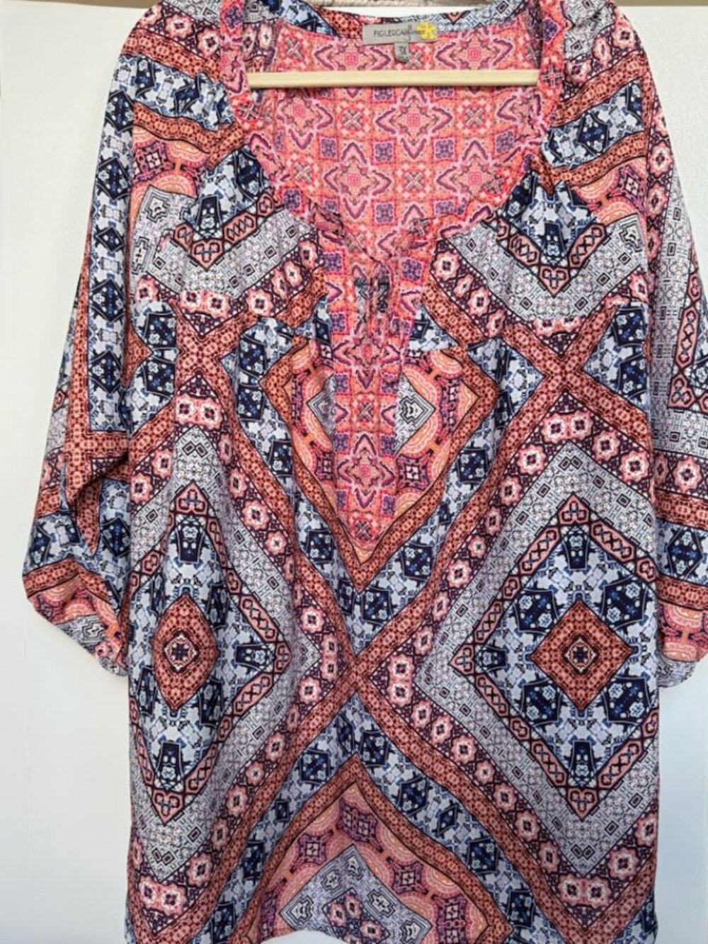 Figueroa & Flower Multicolor Boho Lace Back 3/4 Sleeve Blouse 3X